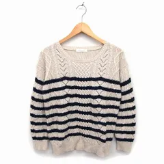 ショコラフィネローブ chocol raffine robe ニット セーター ボートネック アンゴラ混 リブ ケーブル編み ドロップショルダー ボーダー 長袖 F ベージュ /NT10