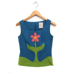 シビラ SYBILLA 花刺繍 ブラウス ノースリーブ ボートネック シルク混 M ブルー系 /FT14のサムネイル