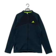 中古 メンズ アディダスゴルフ adidas GOLF フルジップアウター L グリーン系 ダブルジップ ワッフル素材 蛍光ロゴ シンプル