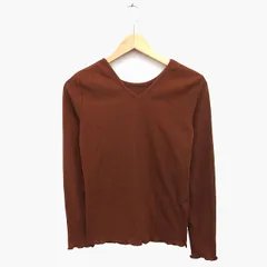 フリークスストア FREAKS STORE カットソー Tシャツ 長袖 Vネック リブ フリル 綿混 F ブラウン 茶 /HT5