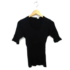 ヤングアンドオルセン YOUNG & OLSEN カットソー ニット Vネック リブ コットン 綿 透け感 無地 半袖 1 黒 ブラック /NT5のサムネイル