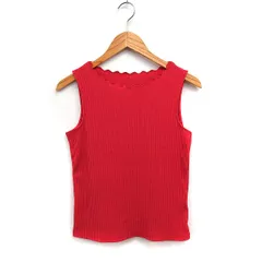 プロポーション ボディドレッシング PROPORTION BODY DRESSING リブ カットソー ノースリーブ スカラップネック 無地 FR レッドピンク /FT9