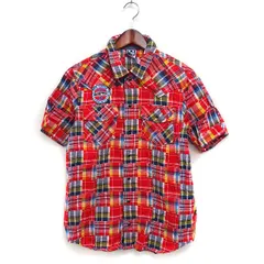 ハンテン HANG TEN HANGTEN タグ付き チェック ウエスタンシャツ 半袖 コットン 綿 M レッド 赤 /FT49のサムネイル