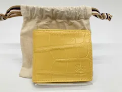 IL BISONTE イルビゾンテ クロコダイル型押し 小銭いれ二つ折り財布 イエロー レザー 保存袋付き 