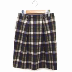 プードゥドゥ POU DOU DOU チェック柄 タイトスカート ひざ下丈 スリット タック ウール混 M ブラウン 茶 グリーン 緑 /FT8