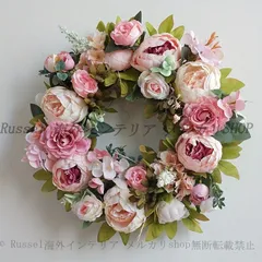 リース バラ 薔薇 牡丹 直径 45cm おしゃれ かわいい 北欧 壁掛け インテリア 春 ドア ローズ 造花 花輪 リース  パーティ イベント 装飾  白 ピンク