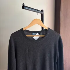 16596 - ポロ ラルフローレン チャコール ウール ニット (ウール 100%)