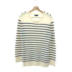BURBERRY バーバリーロンドン カシミヤブレンドニットチュニック サイズ:2 長袖ニット/ロゴ/ボーダー    ホワイト/ネイビー レディース / 241005007554