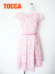 TOCCA　トッカ　〈限定〉DAHLIA FLOWERドレス　イラストレーター山口奈津氏コラボ　定価39600円　～XSサイズ　ピンク　グリーン　薄ピンク　他　半袖　ミニ丈　可愛い　送料込み　6466057のサムネイル