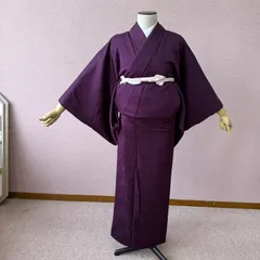 袷　色無地　着物　紫　一つ紋　リサイクル着物　i-1057