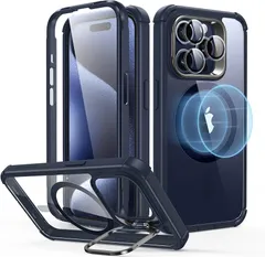 ESR iPhone 15 Proケース 全面耐衝撃 MagSafeケース 米軍MIL規格超えの保護 iPhone 15 Pro用マグネットケース スタンド付き 2パート タフケース Armorシリーズ クリアブルー