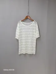 アイボリー クロシェ 編み 半袖T