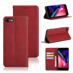 【在庫処分】iPhone iPhone (適用 5色 7/8/SE2（2020）/SE3（2022）ケース スタンド機能付き マグネット ケース ケース ケース 耐衝撃 財布型 手帳型) カード収納 PUレザー カバー 手帳型 手帳型 用 用 (レッド) ip