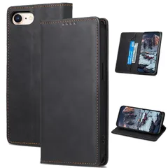 【在庫処分】全面保護 耐摩擦 耐衝撃 薄型 軽量 マグネット式 レザー 携帯カバー 7 カード収納 8 iPhone iPhone スタンド機能 スマホケース 第3世代 第2世代 4.7インチ対応，ブラック 手帳型 ケース SE