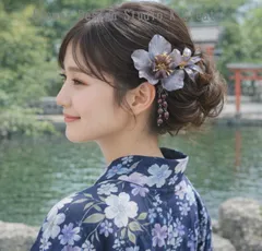 浴衣・着物髪飾りに♥艶やかなクリスマスローズのビーズ付き髪飾り　浴衣　着物　袴　髪飾り　卒業式　入学式　モノトーン　グレー　ビーズ