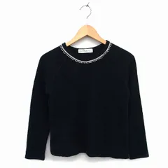 B&Y ユナイテッドアローズ BEAUTY&YOUTH ビューティー&ユース カットソー ニット クルーネック ビーズ装飾 ラグランスリーブ 長袖 黒 ブラック /NT10