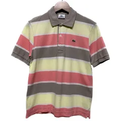 【中古】　LACOSTE　ポロシャツ　ボーダー柄　総柄　ワンポイントロゴ　刺しゅうロゴ　日本製　コットン　レディース　古着　/0204