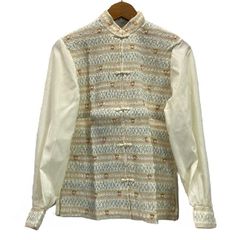 ♢♧♥♤Parkes お花刺繍柄バンドカラーシャツ アイボリー M - メルカリ