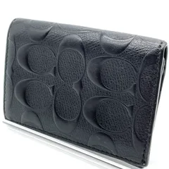 コーチ COACH 名刺入れ カードケース レザー ブラック エンボス シグネチャー 総柄 コンパクト ビジネス メンズ レディース 定期入れ パスケース ミニウォレット 薄型 高級感 シンプル 上品 通勤 通学 ブランド小物