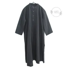 古着　LOGOS DAYS　ロゴスデイズ　シャツワンピース　ワンピース　ノーカラー　七分袖　ブラウス　シャツ　Mサイズ　ブラック　レディース　春夏秋
