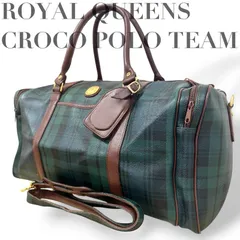 ☆★ROYAL QUEENS  CROCO POLO TEAM  ロイヤルクイーンズポロチーム★ボストンバッグ　ショルダー　旅行鞄　大容量　大きいサイズ　斜め掛け　2way　ネームタグ　グリーン　チェック★♯2421