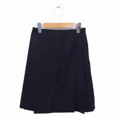 ナチュラルビューティー NATURAL BEAUTY 台形 プリーツ スカート ひざ丈 ストライプ ウール 薄手 36 黒 ブラック /TT15