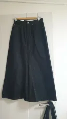 新品) ロング フレア デニムスカート ブラックデニム