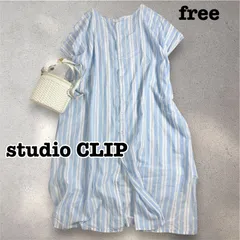 美品　studio CLIP スタジオクリップ　春夏　薄手コットン　ストライプ　ロングシャツワンピース　ふんわり素材　フリーサイズ　L0170