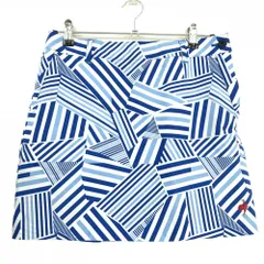 【超美品】ルコックゴルフ スカート 白×ブルー 総柄 ロゴ刺しゅう ストレッチ メッシュ裏地 レディース LL ゴルフウェア le coq sportif