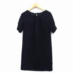 ラピスルーチェパービームス LAPIS LUCE PER BEAMS ワンピース Aライン ロング 五分袖 丸首 背あき ウール 毛 無地 シンプル ベロア リボン タック 38 ブラック 黒 /HT15