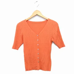 ヴァニーユー VANNIE U カーディガン ニット Vネック リブ 透け感 ハイゲージ 五分袖 オレンジ /NT25