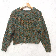 cepo セポ 2WAY ニット カーディガン レトロ風 ボリューム袖 ミックスカラー ブラウン グリーン ブルー Mサイズ ◎、◇〇