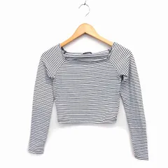 エモダ EMODA カットソー Tシャツ スクエアネック クロップド コットン 綿 ボーダー 長袖 M 白 ホワイト /NT24