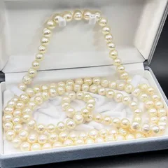 【本真珠/大珠】パール ネックレス ロング 多重巻き 約130cm 約10.0mm pearl necklace