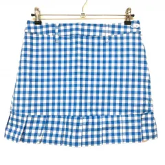 【超美品】アディダス スカート ライトブルー×白 ギンガムチェック ストレッチ 裾プリーツ レディース L/G ゴルフウェア adidas