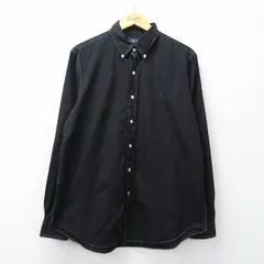 L/古着 ラルフローレン 長袖 ブランド シャツ メンズ ワンポイントロゴ コットン ボタンダウン 黒 26mar16