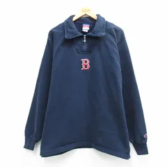 XL/古着 チャンピオン champion 長袖 ハーフジップ スウェット メンズ 90年代 90s MLB ボストンレッドソックス 刺繍 USA製 紺 メジャーリーグ ベースボール 野球【spe】 26mar16