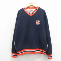 XL/古着 ラッセル 長袖 ジャケット メンズ 80年代 80s フットボール 大きいサイズ サーマル地 USA製 紺他 26mar16