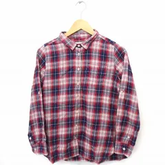 グローバルワーク GLOBAL WORK shuca シャツ ブラウス チェック 長袖 コットン 綿 M レッド 赤 ネイビー 紺 /FT41
