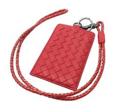 【2点セット】 ボッテガヴェネタ カードケース ホルダー IDケース パスケース キーリング キーホルダー フック ストラップ イントレチャート レッド 赤 ブラック金具