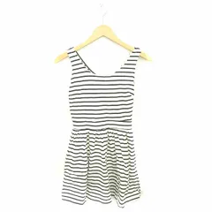 グレイル GRL ワンピース ひざ丈 ボーダー フレア 背あき カットオフ ノースリーブ M アイボリー ブラック 白 黒 /TT8