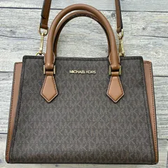 【加】MICHAEL KORS 2way ハンド ショルダー バッグ シグネチャー ブラウン マイケルコース バック【7698SS】D