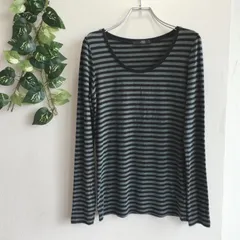 美品✨ アズール バイ マウジー AZUL by moussy ボーダー 長袖 カットソー Uネック ラウンドネック ストレッチ 伸縮 フィット インナー 重ね着 レイヤード ベーシック デイリー とろみ 素材 肌触り シンプル モノトーン 小さめ