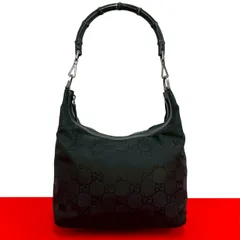 極 美品 GUCCI グッチ GGキャンバス バンブー レザー ナイロン ハンドバッグ ワンショルダーバッグ セミショルダーバッグ ブラック 71642