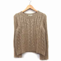 アースミュージック&エコロジー EARTH MUSIC & ECOLOGY セーター ニット 長袖 丸首 ケーブル編み 切替リブ S ライトブラウン 茶 /HT11