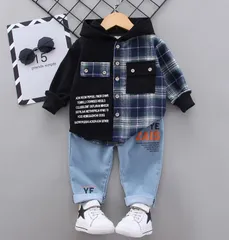 キッズ セットアップ 長袖 シャツ デニムパンツ 2点セット 韓国風 男の子 女の子 子供服 春秋 カジュアル