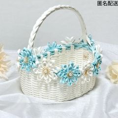 カサブランカ・ブルーローズ・スズランの小物入れ 手編み ハンドメイド