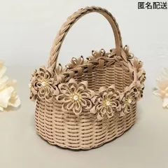 【Fleur -Petit (S) ベージュ】フラワーガール バスケット｜リングピローかご｜フラワーシャワーかご｜結婚式 フラワーバスケット｜手編み