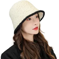 【新品】 [Alicret] バケットハット レディース 秋冬 保温 帽子 レディース ハット レディース ふわふわ 大きいサイズ つば広 ニット帽子 防寒可愛い 小顔効果 通気 折りたたみ 収納 おしゃれ winter hat for women（ ホワイト