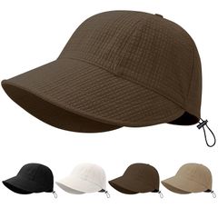 【全新】[SIVAN] 防曬帽 女士 【立體格子紋・壓倒性小顏效果・寬大帽簷向前延伸・UPF50+】 遮陽帽 防曬 吸濕排汗 深頭圍 尺寸可調 夏天 帽 鴨舌帽 (聚酯纖維, 咖啡色)